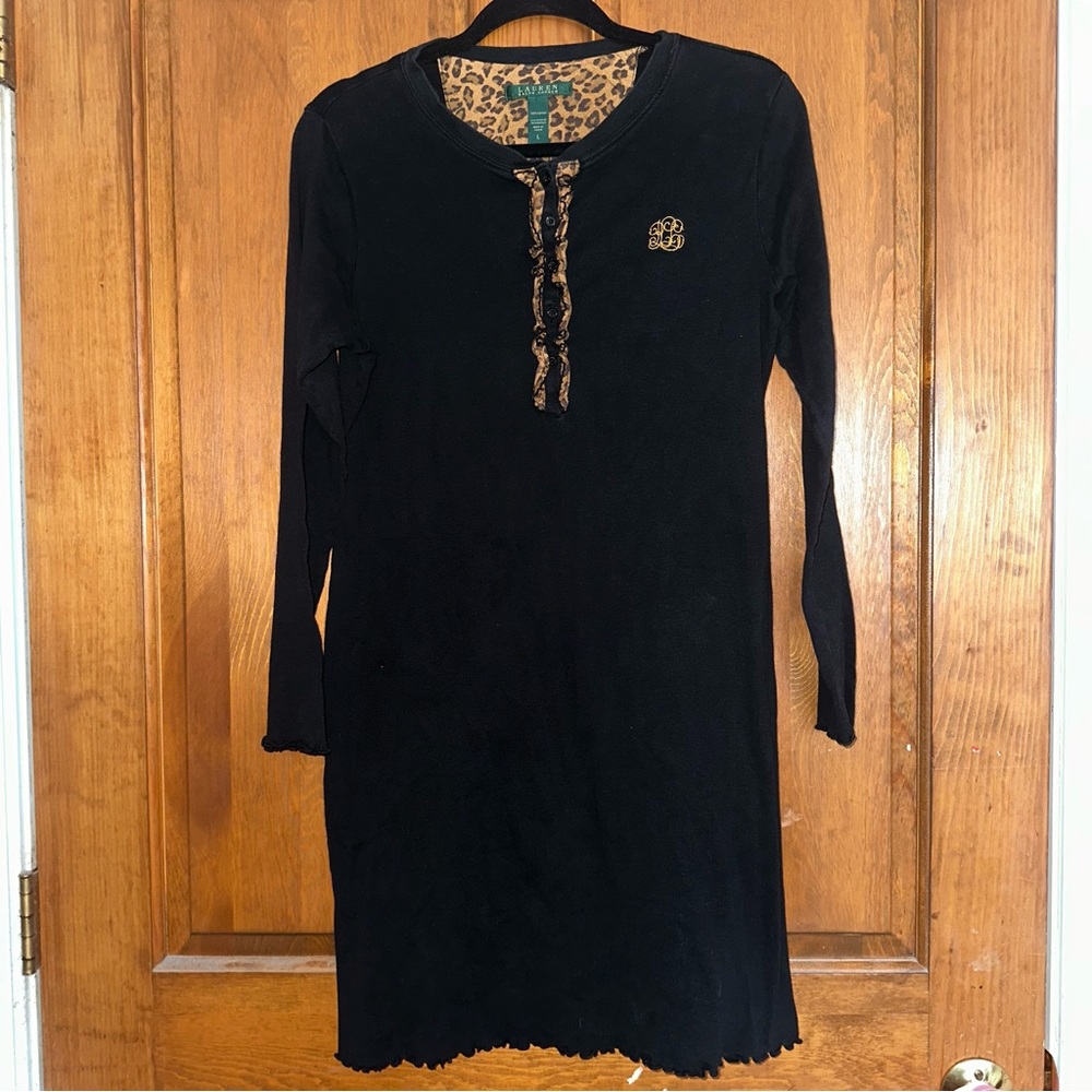 Lauren Ralph Lauren Black Long Sleeve Dress with Cheetah Accents